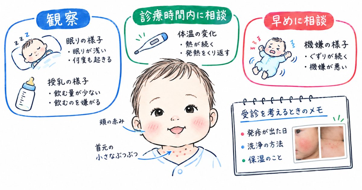 乳児湿疹の赤み・ぶつぶつ、かゆくて眠れないときの受診目安
